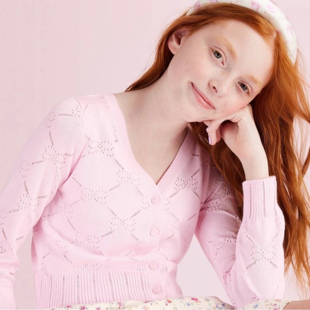 LoveShackFancy x target Girls' Light Pink Eyelet Knit Cardigan sz xxl